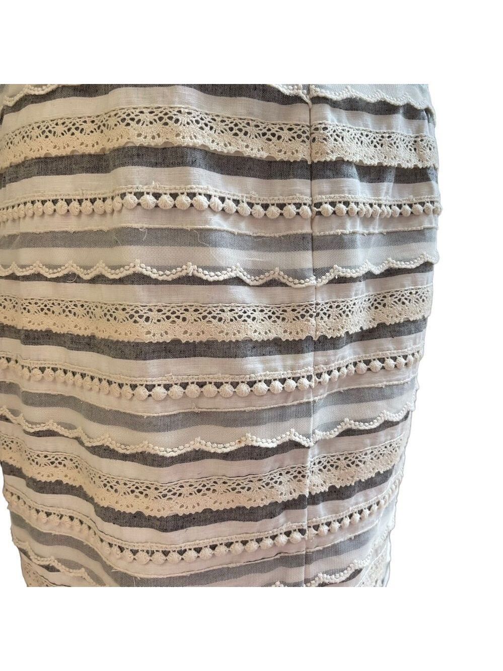 Anthropologie Tabitha Sailing Lace Striped Pencil Mini Skirt Small Linen/Cotton - Picture 10 of 13